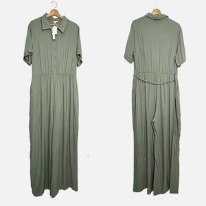 Caslon Green Dune Short Sleeve Jumpsuit Size 2X NWT